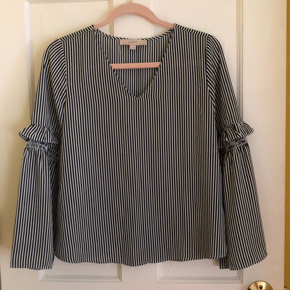 LOFT Bell Sleeve Blouse with Ruffle Detail
